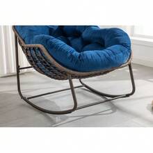 Outdoor Rattan Rocking Chair,Padded Cushion Rocker Recliner Chair Outdoor For Front Porch, Living Room, Patio, Garden, Navy Blue - Navy Blue - View 3
