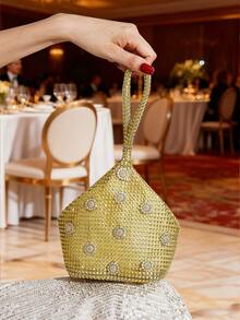 Women's Luxury Fashion Evening Bag With Rhinestone Decor, Suitable For Parties, Gatherings, Birthday Gifts, Matching Formal Dresses - Gold - View 3