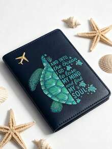 海龜主題旅行護照夾 | 旅行必備品 | 飾有綠色海龜圖案與勵志格言：「潛入海洋，讓你的思緒飛翔，尋找你的靈魂。」 | 可折疊、輕巧便攜，內含多個儲物隔層，飛機旅行的理想伴侶 | 防水防塵 | 適合假期旅行、日常通勤、團體旅遊、家庭度假 | 中性設計 | 完美符合年輕人的旅行需求，也是返校季的實用好物 - 彩色 - 查看 8