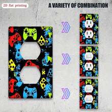 1pc 2D Printed "Play Start Let Go" Light Switch Panel Cover, Functional Decorative Wall Plate, With Exquisite Pattern, Suitable For Bedroom, Kitchen And Home Decor, 2D Flat Version - Multicolor - View 5