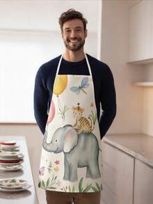 1pc, Cute Cartoon Elephant Animal Pattern Polyester Apron - Suitable For Cooking, Baking, And Gardening, And Can Also Be Used As Attire For The Kitchen And Dining. - Multicolor - View 7
