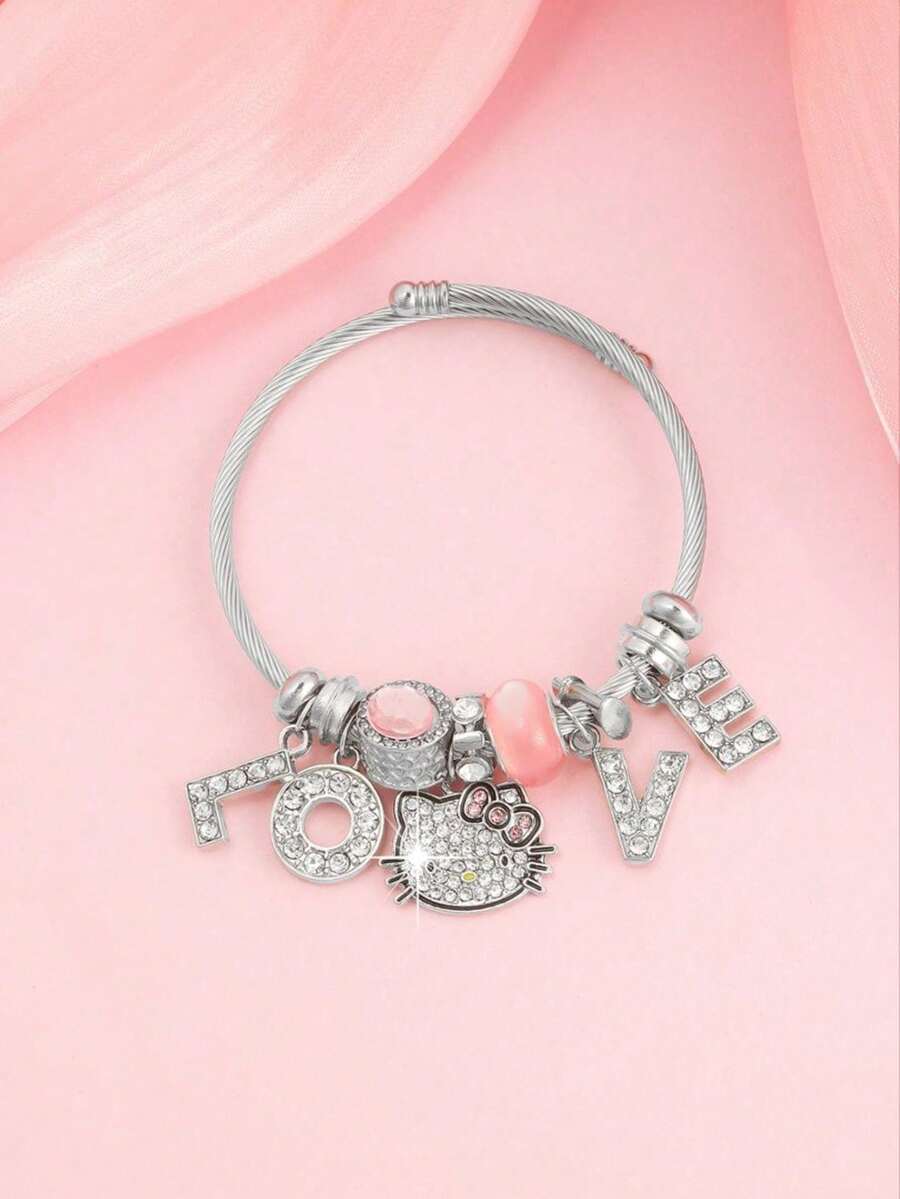 1pc Cartoon Sanrio Character Bracelet With KT Cat Kuromi Pendant, Fashionable & Versatile Accessory - Pink - View 1