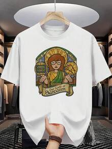 Casual T-Shirt, 100% Cotton, Men's Short Sleeve, Crew Neck, Digital Print, Comfortable For All Seasons, Machine Washable, Ideal For Everyday Wear, Crew Neck, Circular Design, Casual Summer T-Shirt, Muscle Freaks Sarcasm Style Daria Women's T-Shirt, 100% Cotton, Durable - [白色的] - 查看 1