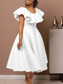 Elegant Summer Dress With Ruffles And A Full Skirt - White - View 1