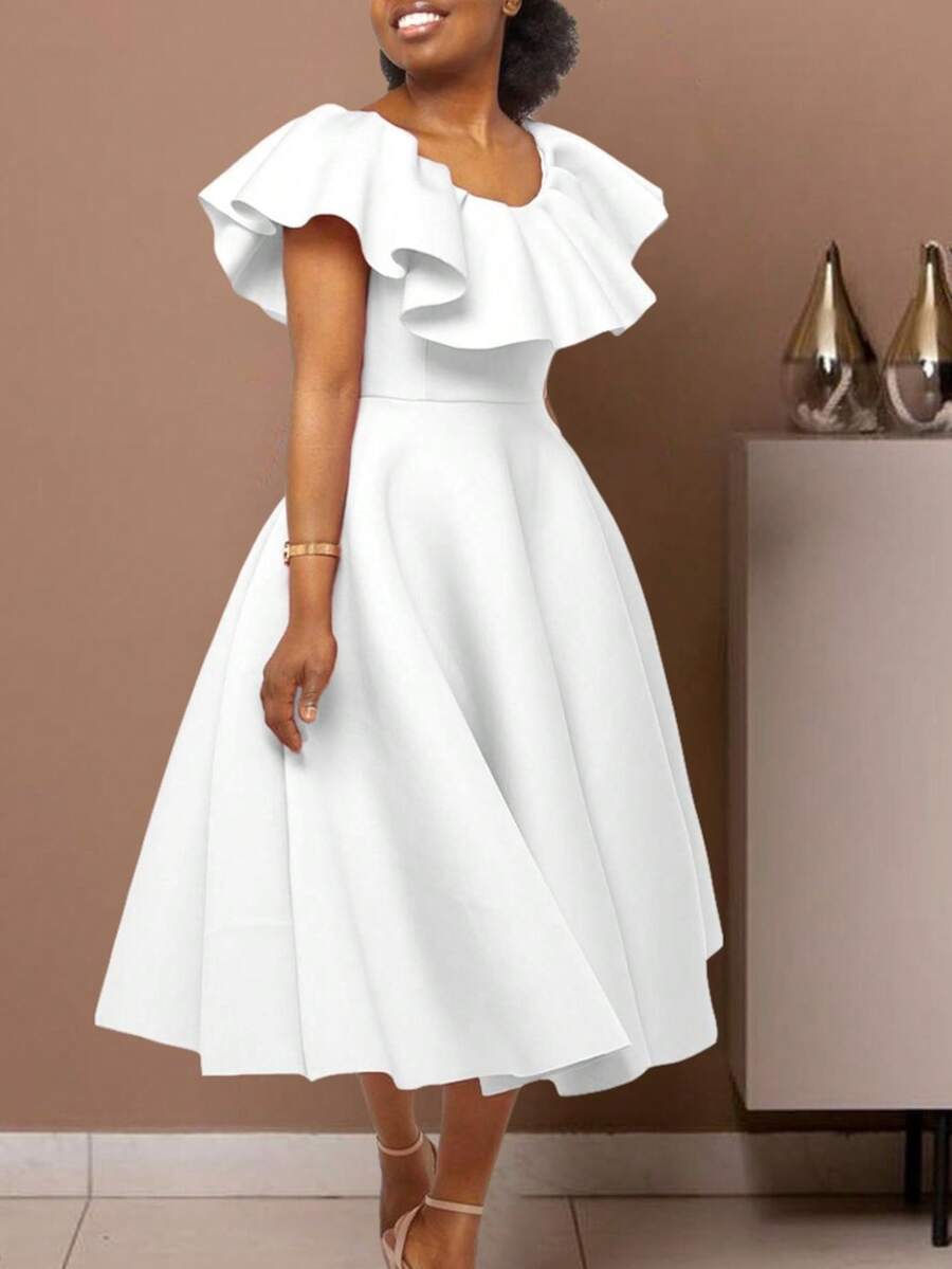 Elegant Summer Dress With Ruffles And A Full Skirt - White - View 1