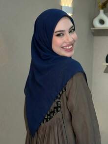1pc Women's Solid Color Chiffon Square Scarf, Casual Shawl Suitable For Daily Use, 110*110cm,Travel Essential,Holiday - Navy Blue - View 3