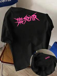 Camiseta con Estampado de Personaje Alegre LESEAR| Camiseta Casual de Manga Corta y Cuello Redondo para Mujer, Primavera-Verano, Versátil y Cómoda, Estilo Y2k - Negro - Ver 10