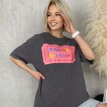 Camiseta de verano estilo retro americano, 100% algodón, estampado de letras, manga corta, corte holgado, versátil, moderna y elegante. - Camisa negra de manga corta - Ver 6