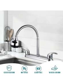 Kitchen Sink Tap With High Arch, Flexible Spout, And Push Button Control - Silver-1 - View 3