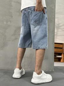 Plus Size Men's Summer Blue Denim Jeans, Plus Size Fit With Straight Cut, Classic Washed Finish, Essential For Big & Tall Men - 淺色水洗藍 - 查看 5