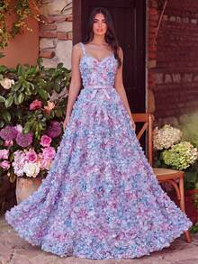 Faeriesty Đầm tiệc dài không tay thanh lịch, trang trí hoa 3D bằng vải, phù hợp cho đám cưới mùa xuân, tiệc vườn, sự kiện chủ đề hoa màu hồng - Hồng - Xem 3