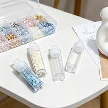 1/3/10 piezas Caja de almacenamiento de perlas y rhinestones transparentes para decoración de uñas, caja organizadora de plástico con agujero para colgar, herramienta de manicura - Multicolor - Ver 4