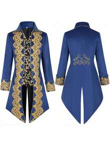 Frack, Medieval Retro Clothing, Mid-Length Punk Men's Coat - Lace Tuxedo Style 2 In Blue - View 10