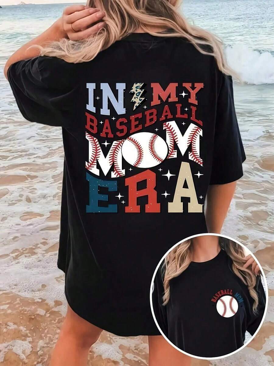 Camiseta de Mujer con Estampado de "Mi Era de Mamá Béisbolera" - Diseño con Letras Deportivas, Bate de Béisbol y Pelota, Camiseta de Manga Corta con Cuello Redondo Suave, Cómoda y Ajustada para Todas las Temporadas, Ropa Deportiva Casual Lavable a Máquina, Adecuada para Mamás Béisbolistas, Entrenadores y Aficionados - Ropa Casual Deportiva, Ideal para el Verano, Vacaciones para Mujeres, Primavera, Tops de Verano, Día de San Patricio, Pascua para Mujeres, Transpirable y Cómoda.