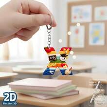 1pc 2D Flat Acrylic Alphabet Keychain, Rainbow Letter Key Ring With School Theme Decor, Personalized Initial Bag Charm, - Multicolor - View 21