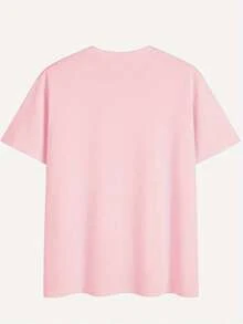 Women's Casual Printed T-Shirt, Round Neck, Short Sleeve, Drop Shoulder Style For Spring And Summer - 粉色 - 查看 2