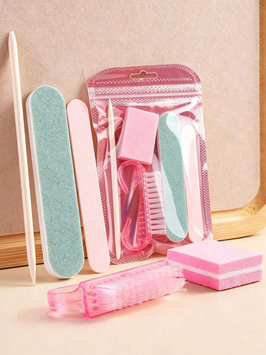 Bộ dụng cụ làm móng tay dùng một lần cơ bản 5 món, gồm dũa móng mini, dụng cụ đánh bóng móng, cán cầm bằng gỗ cam, bộ dụng cụ làm móng chân đóng gói riêng lẻ dành cho móng tay và móng chân, vật tư salon. - Nhiều màu - Xem 1