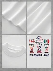 The Print Celebrates The Sporting Union Between Canada, The United States, And Mexico With Iconic Symbols From Each Country, Conveying A Passion For Soccer And A Spirit Of Unity Around The 2026 Tournament. This Women's T-Shirt Is 100% Cotton, Comfortable And Soft, Ideal For Sports Fans. - 白色 - 查看 4