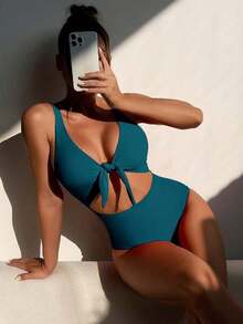Swim Vcay Traje de baño de una pieza de unicolor negro elegante sin mangas, de cintura alta y con tirantes ajustables, para primavera/verano 2026 - Agua verde azul - Ver 3