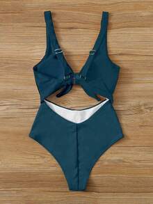 Swim Vcay Traje de baño de una pieza de unicolor negro elegante sin mangas, de cintura alta y con tirantes ajustables, para primavera/verano 2026 - Agua verde azul - Ver 6