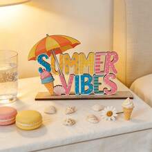 1/2pcs Summer Wooden Tabletop Decor Set - "Summer Vibes" & "Hello Summer" Tropical Coastal Style Wooden Party Decorations, Suitable For Living Room Coffee Table, Bedroom Windowsill, Dining Table And Kitchen Countertop - Multicolor - View 3