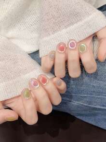 10pcs Handmade,Nail,Press On Nails,Valentine's Day,Gift,Spring And Summer Nails,Medium Long Nails, Pointed Nails,Summer Nail Design,Nails Press On,Press On Nails Short,Fake Nails,Short Nails,Press On Nails Acrylic,Handmade Press On Nails,Detachable And Reusable ﻿ - Multicolor - View 4