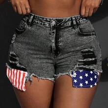 Slayr Plus Size Women 4th Of July Sexy Stretch Denim Super Short Shorts, Blue Women Summer Clothing Women Clothes Woman Summer Clothes Women Bottoms Women Jeans Plus Size - Negro - Ver 7