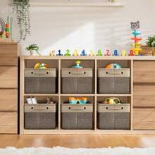 Sorbus Fabric Storage Cubes 15 Inch - Big Sturdy Collapsible Storage Bins with Dual Handles - Foldable Baskets for Organizing -Decorative Storage Baskets for Shelves Home and Office Use -3 Pack Brown - Marrn - Ver 7