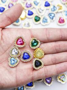 20/35/60/95颗/包 混色心形水钻装饰，金色底，适用于DIY手工艺品，如手机壳、包包、鞋子、服装配饰和珠宝制作 - 心型鑽 - 查看 4