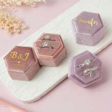 1pc Customized Crystal Patchwork Hexagonal Velvet Ring Box, Personalized Wedding Ring Holder, Engagement Proposal Jewelry Box, Perfect Gift For Couples And Newlyweds - Multicolor - View 8