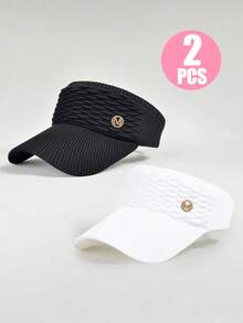 1/2pcs Girls' Solid Color Elastic Sports Sun Hat, Quick-Dry Wide Brim Sun Hat Suitable For Sports, Camping, Cycling, Outdoor Daily Wear - Pleated Hollow Hat - View 23