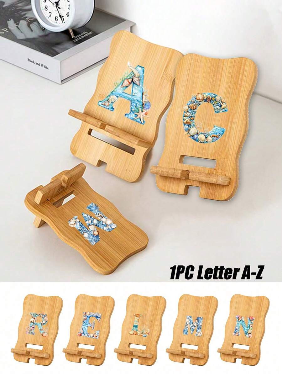 夢幻海洋風 A-Z 字母可拆卸可折疊手機支架,慵懶人桌面伸縮圖案字母木紋手機架,適合畢業季、情人節、教師節禮物,適用於旅行、辦公室、居家、學校,適合學生、辦公室職員、教師、視訊通話、閱讀、觀看電影、日常使用,必備桌面裝飾,可折疊,適合臥室、客廳、宿舍 - 彩色 - 查看 1