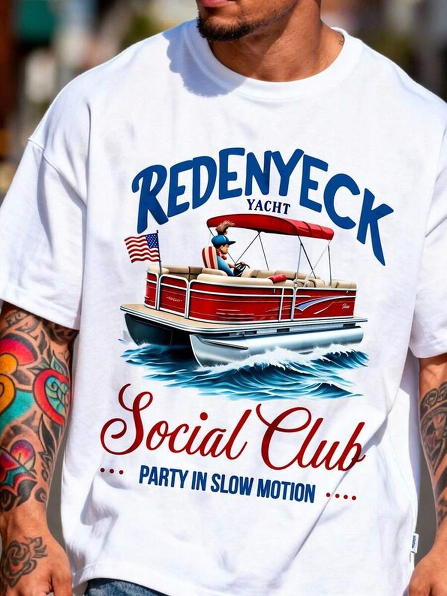 R1edneck Yacht S1S1ocial Club Pontoon B1Oat T1S1Hirt, Patriotic Lake Party T1EE