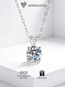 1件 S925 純銀 D色 1克拉 (6.5mm) 莫桑石吊墜項鍊，適合日常、婚禮、派對，女性經典時尚珠寶禮物，附證書 - 白金 - 查看 1