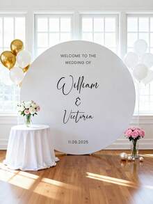 Customizable Round Backdrop (Excluding Stand), Personalized Round Wedding Arch Cover Background - Can Customize Any Text Design, Suitable For Wedding Ceremonies, Anniversary Parties And Event Styling, Modern Round Design, Smooth Texture - Multicolor - View 5
