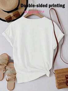 GiftMujer estilo casual estampado Virgen de Guadalupe holgado cuello redondo manga corta primavera verano uso diario camisetaSoft - Blanco - Ver 4