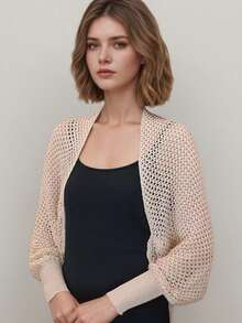 1pc Women's Spring/Summer Honeycomb Sleeve Cape With Knitted Collar And Hollow-Out Design Outerwear Accessory - Multicolor - View 8