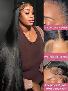 13x4 Natural Black Straight HD Lace Front Wig Pre Plucked 200% Density Human Frontal Hair Wig With Natural Hairline HD Transparent Lace Frontal Wigs For Women Long Blended Hair Wig - Tự nhiên & Đen - Xem 6