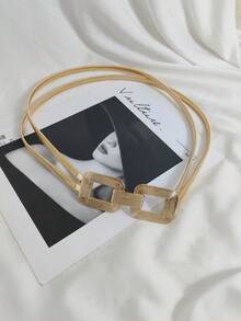 1pc Gold Color Elastic Metal Waist Belt For Women To Match Dresses, Coats For Daily And Party Use Summer, School Fall, Autumn, Halloween - Gold - View 3