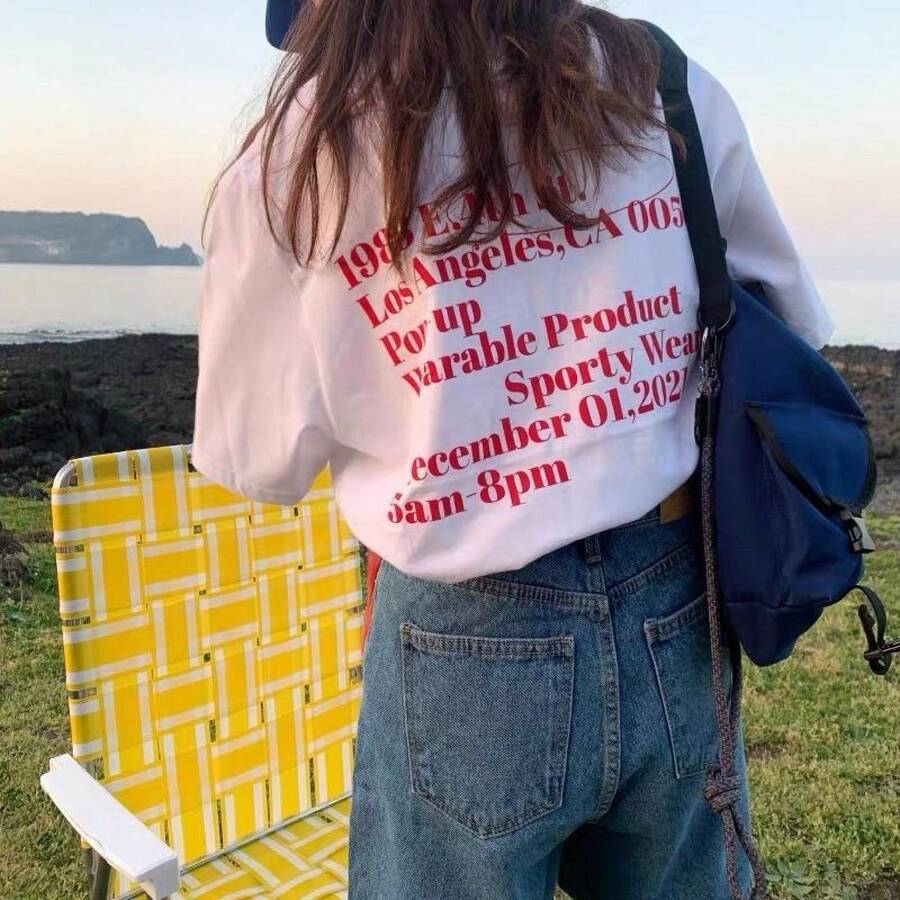 Camiseta casual de estilo americano, de algodón puro, de manga corta, con estampado de letras, nueva, holgada, de verano, con estampado de nicho, para estudiantes. - Camisa blanca de manga corta [1988 E.] - Ver 1