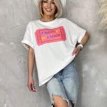 Camiseta de verano estilo retro americano, 100% algodón, estampado de letras, manga corta, corte holgado, versátil, moderna y elegante. - Camisa negra de manga corta - Ver 3