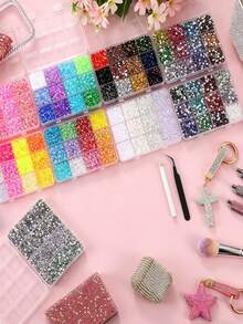 9 Boxes Multi-Color Resin Rhinestone Nail Decorations 3MM Flat Sparkling Stones With Tweezers And Wax Pencil, Suitable For DIY Nail Art, Handicrafts, Phone Case Decoration, Etc. - Multicolor - View 2