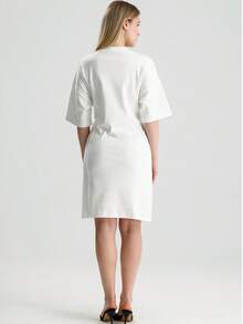 RoseArya Cotton Front Tie Detail Above Knee Dress - White - View 5