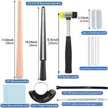 14pcs Ring Adjuster Kit, Includes Mandrel, US & UK Size Guides, Ring Sizer, Jewelry Hammer, Polishing Cloth And Measuring Rod - Ring Measuring Tool - View 3