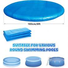 Cubierta redonda para piscina, lona impermeable, cubierta antipolvo para alfombra de suelo para piscinas inflables circulares sobre el suelo, fácil de configurar con cuerda de tracción, alfombra de picnic al aire libre, protector de piscina grueso, adecuado para todas las piscinas inflables redondas, a prueba de polvo e impermeable - B - Ver 3