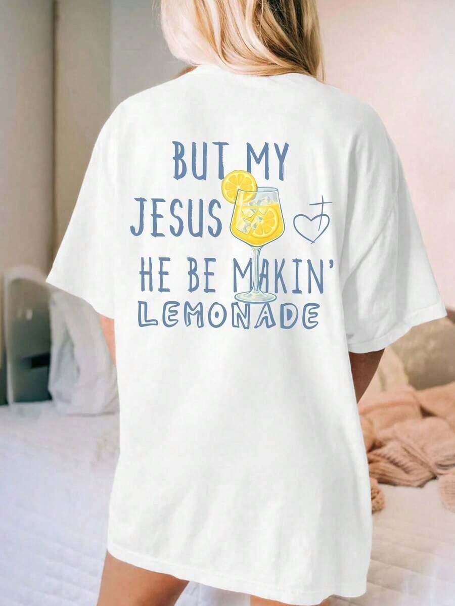 Minimalist. 1 Pack. 100% Cotton. Life Gave Me Lemons. Casual Printed Short-Sleeved Round Neck T-Shirt, Women's Summer Top. - 白色 - 查看 1