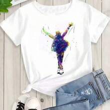 Camiseta informal con estampado Y2KMichaels Jackson Graphic Printed Tshirt Harajuku Rock Fashion Casual Short Sleeve Crew Neck Plus Size T Shirt Women,Camisetas de dibujos animados para mujer,Prenda masculina de moda,Camisetas de anime japonés para hombre,Bonita camiseta estampada - Blanco - Ver 7
