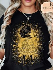 Women's Casual Blouse, Easter, Mother's Day, Plus Size Clothing For June, A Plus Size Women's T-Shirt, Regular Casual Long-Sleeved Round Neck Style, Made Of Medium Stretch Fabric, Machine Washable, Comfortable Fit Suitable For All Seasons, With A Unique 2D Graphic Print. Children's Clothing. - 黑色 - 查看 1