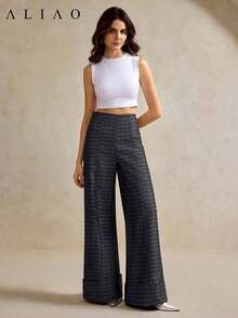 Pantalones anchos de pierna ancha de estilo palaciego bohemio vintage, de alta gama, de jacquard azul marino lavado, para mujer, adecuados para volver a la escuela, Año Nuevo, fiestas, uso diario y vacaciones - Negro - Ver 5
