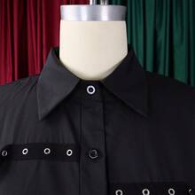 Loose-Fitting Midi Shirt Dress 2026 With Lapel And Short Sleeves - Black - View 5